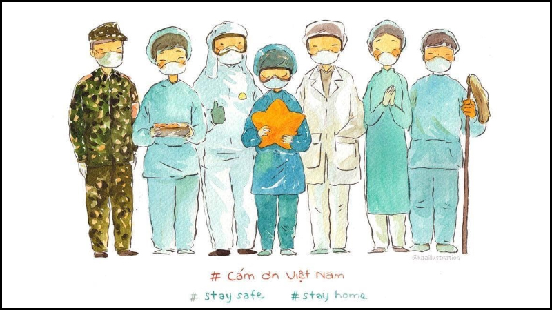 Một mẩu tranh cảm ơn đội ngũ bác sĩ trong đấu tranh phòng chống dịch COVID-19